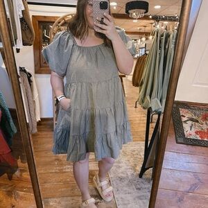 Wishlist Green Smocked Puff Sleeve Sundress